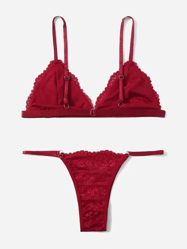 Floral Lace Thong Lingerie Set