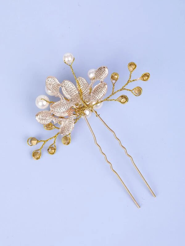 Faux Pearl & Rhinestone Decor Bridal Hair Pin
