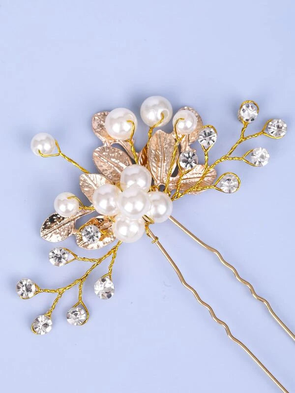 Faux Pearl & Rhinestone Decor Bridal Hair Pin