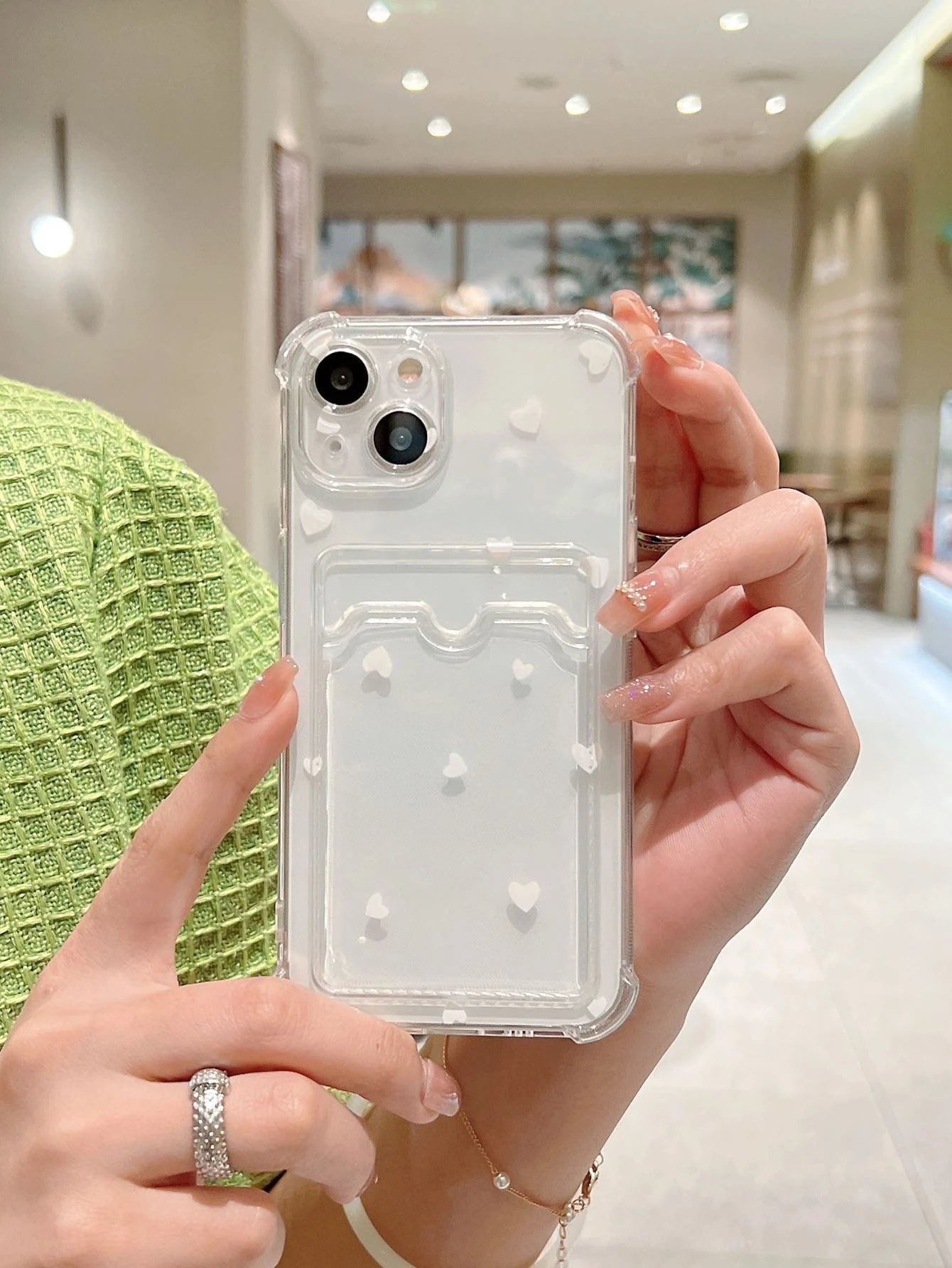 Heart Pattern Clear Card Slot Phone Case