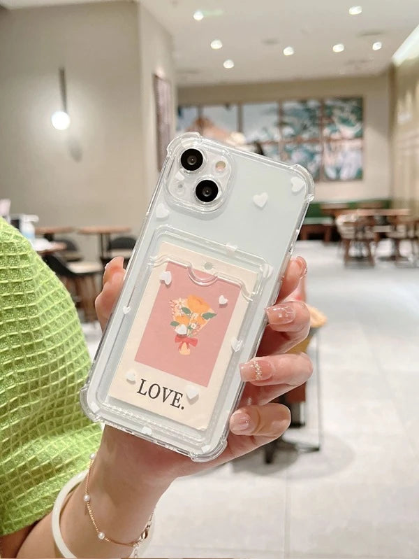 Heart Pattern Clear Card Slot Phone Case