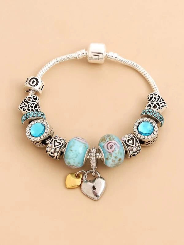 Rhinestone Decor Heart Charm Bracelet