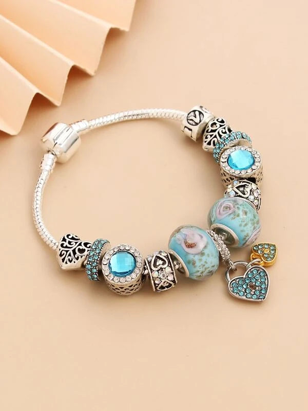 Rhinestone Decor Heart Charm Bracelet