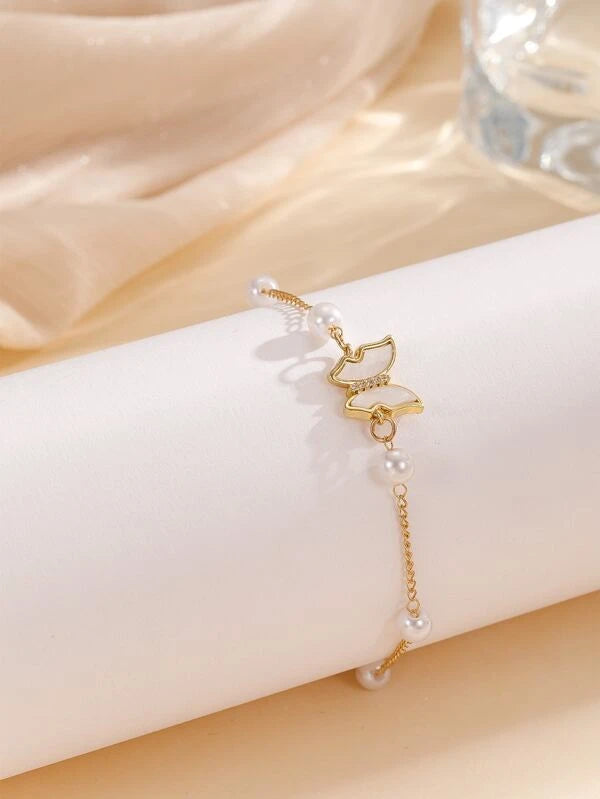 Butterfly & Faux Pearl Decor Bracelet 76