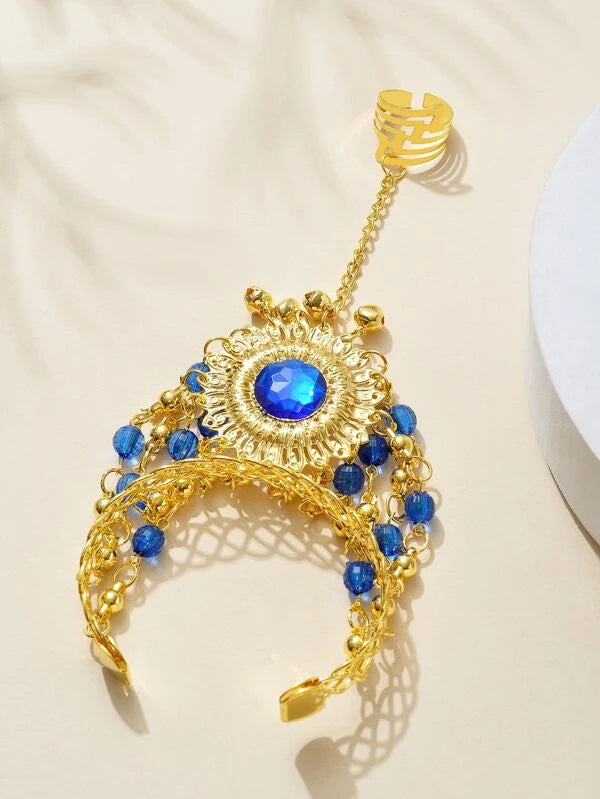 Rhinestone & Bead Decor Bell Charm Mittens Bracelet