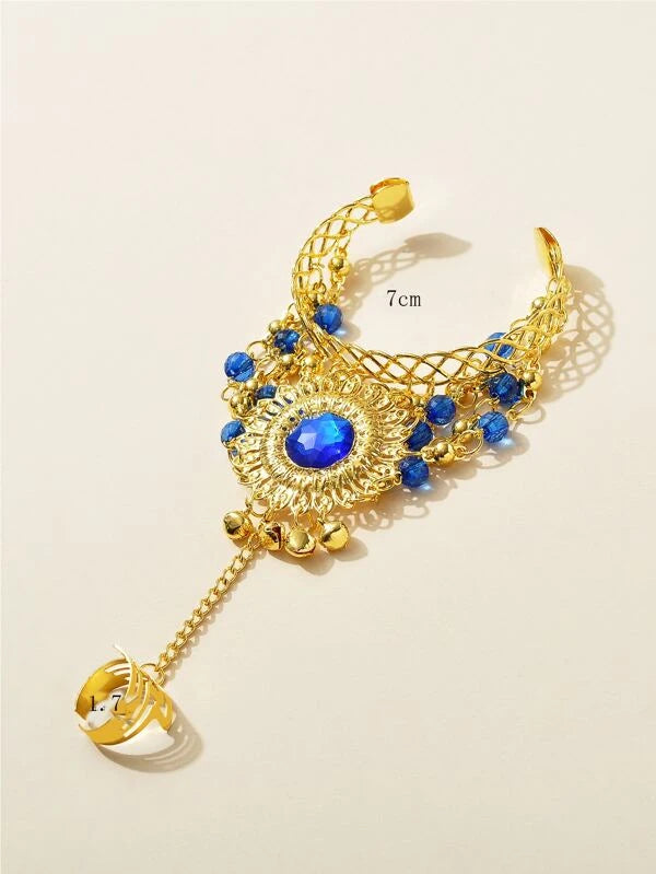Rhinestone & Bead Decor Bell Charm Mittens Bracelet