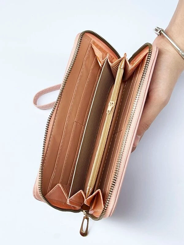 Geometric Quilted Heart Embroidery Long Wallet