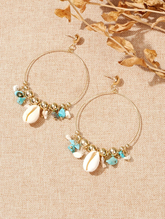 SHEIN VCAY Shell & Turquoise Tassel Drop Earrings