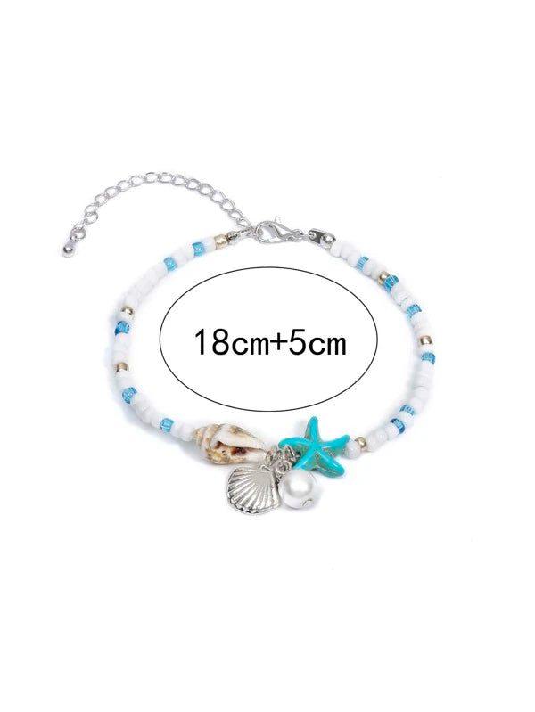 Shell Charm Starfish & Conch Decor Beaded Bracelet
