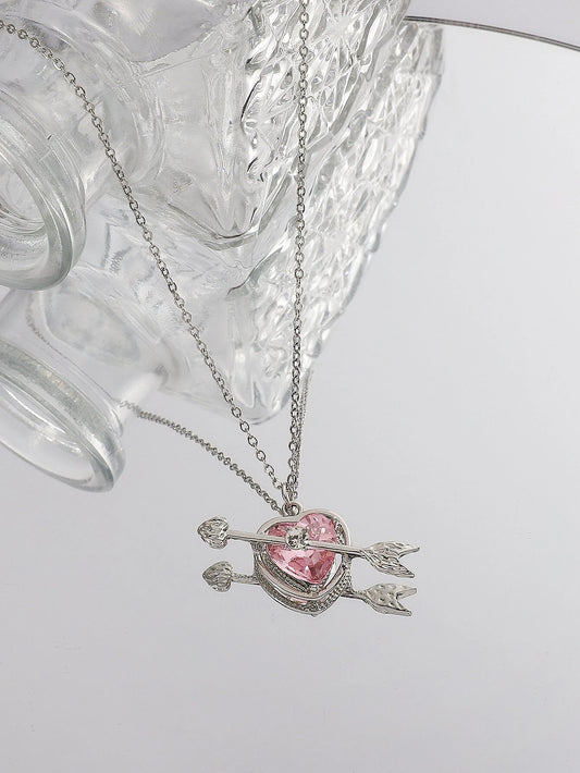 Rhinestone Heart & Arrow Charm Necklace jnk9