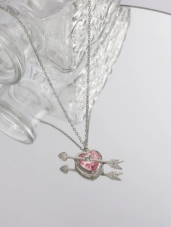 Rhinestone Heart & Arrow Charm Necklace jnk9