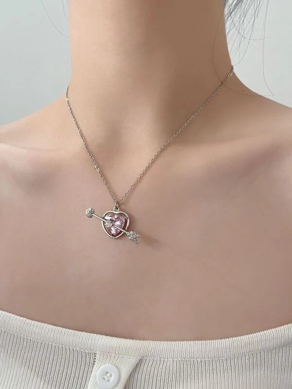 Rhinestone Heart & Arrow Charm Necklace jnk9