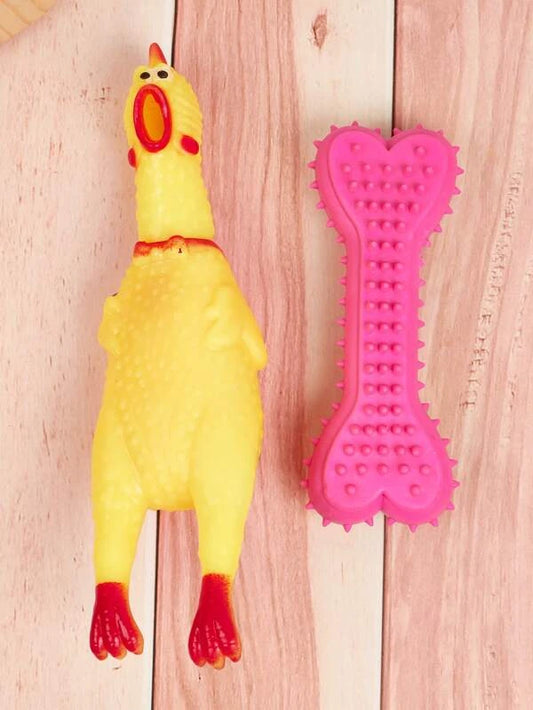 1-1 pcs Random Color Bone Shaped & Chicken Design Pet Chew Toy Set