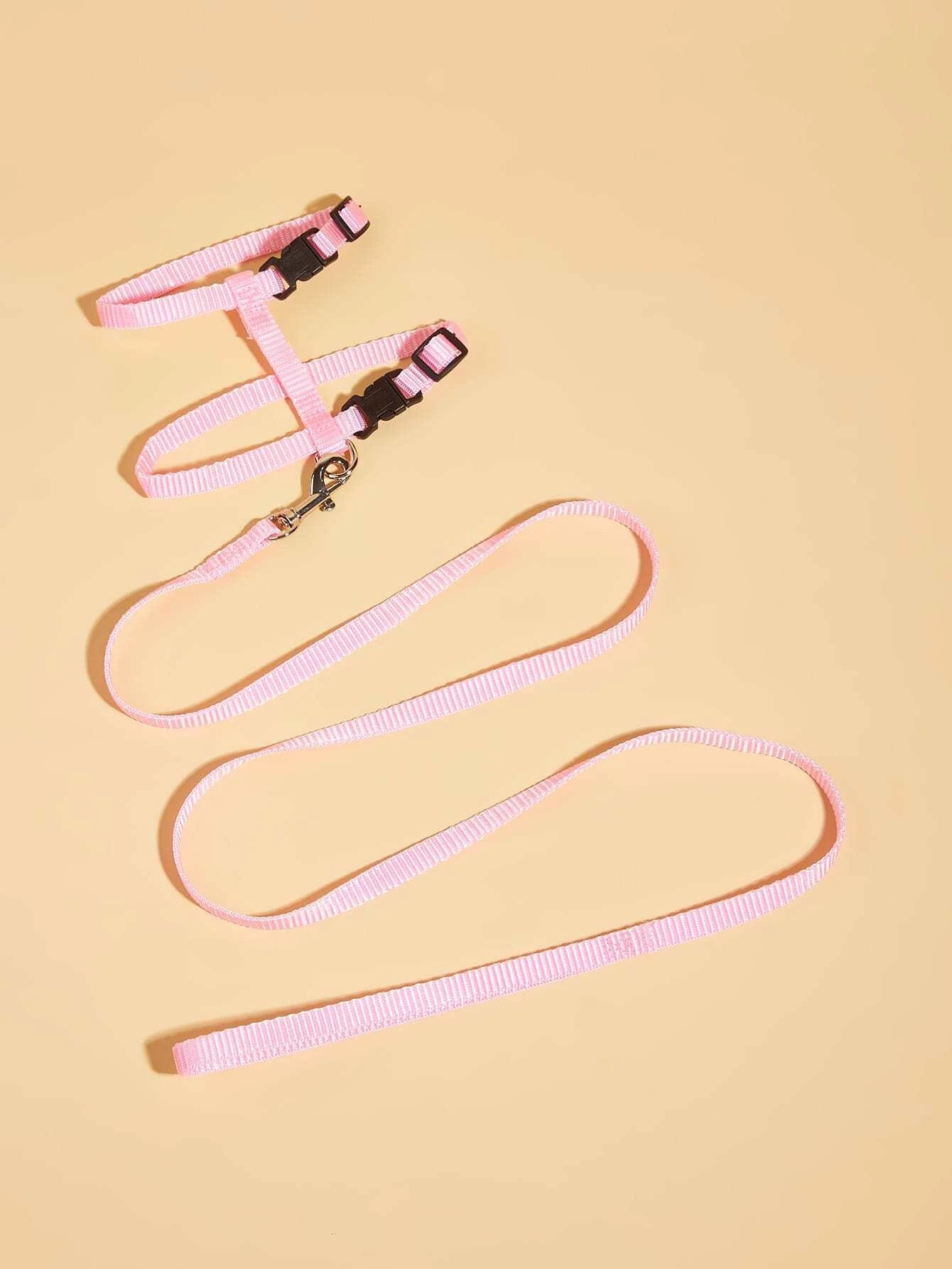 1pc Solid Pet Harness & 1pc Leash PINK / BLACK (21-34cm)