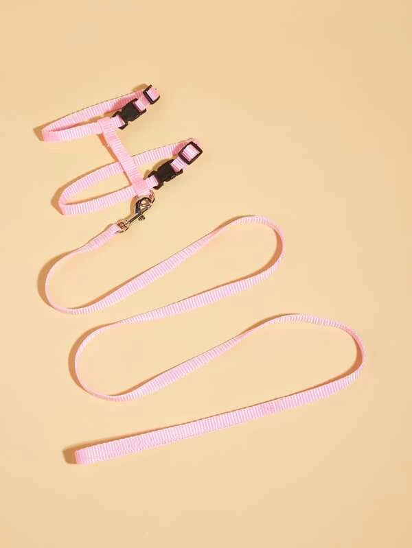 1pc Solid Pet Harness & 1pc Leash PINK / BLACK (21-34cm)