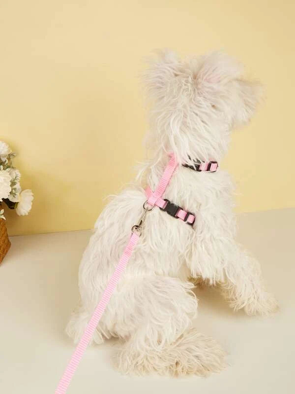 1pc Solid Pet Harness & 1pc Leash PINK / BLACK (21-34cm)