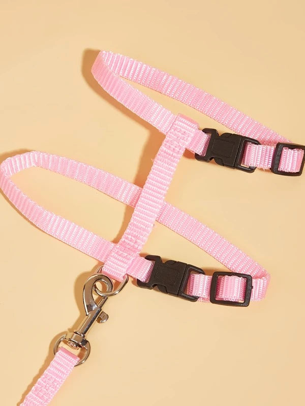 1pc Solid Pet Harness & 1pc Leash PINK / BLACK (21-34cm)