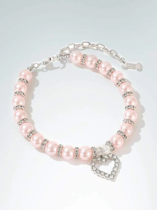 Faux Pearl Pet Necklace (S-L) PINK / SILVER