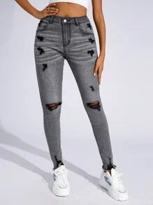 Ripped Frayed Hem Skinny Jeans88
