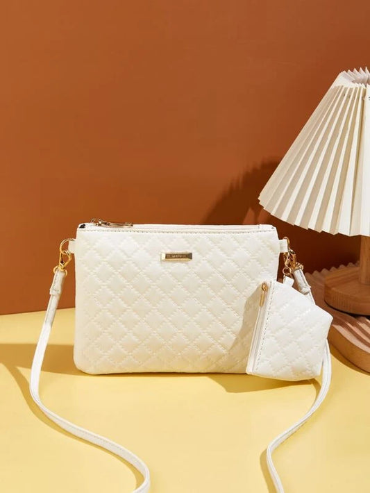Quilted Embossed Crossbody Bag With Clutch Bag