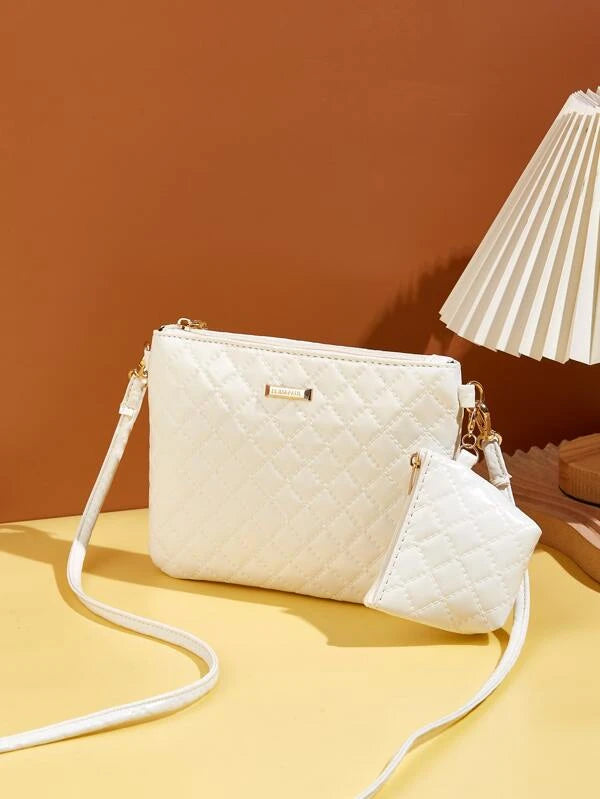 Quilted Embossed Crossbody Bag With Clutch Bag