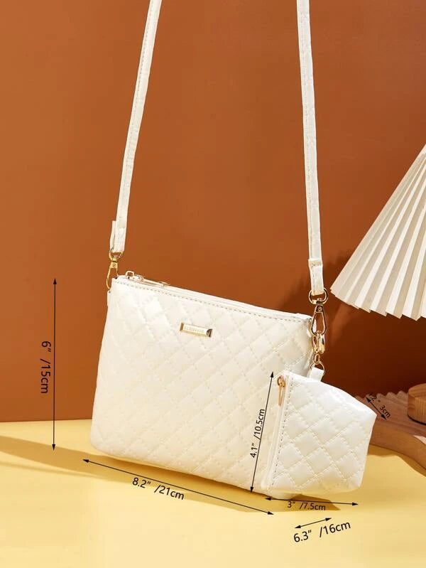 Quilted Embossed Crossbody Bag With Clutch Bag