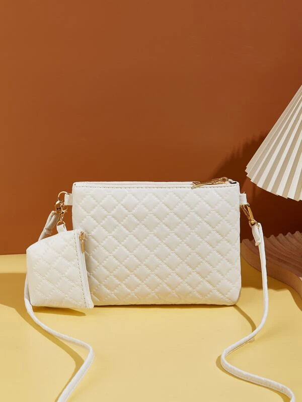 Quilted Embossed Crossbody Bag With Clutch Bag