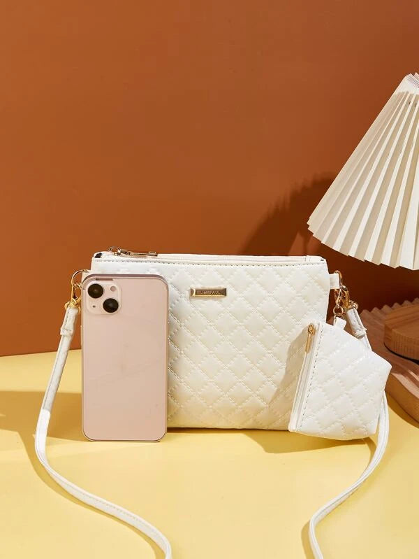 Quilted Embossed Crossbody Bag With Clutch Bag