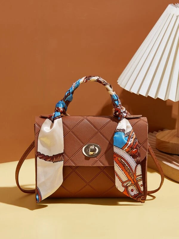 Mini Quilted Embossed Scarf Decor Satchel Bag