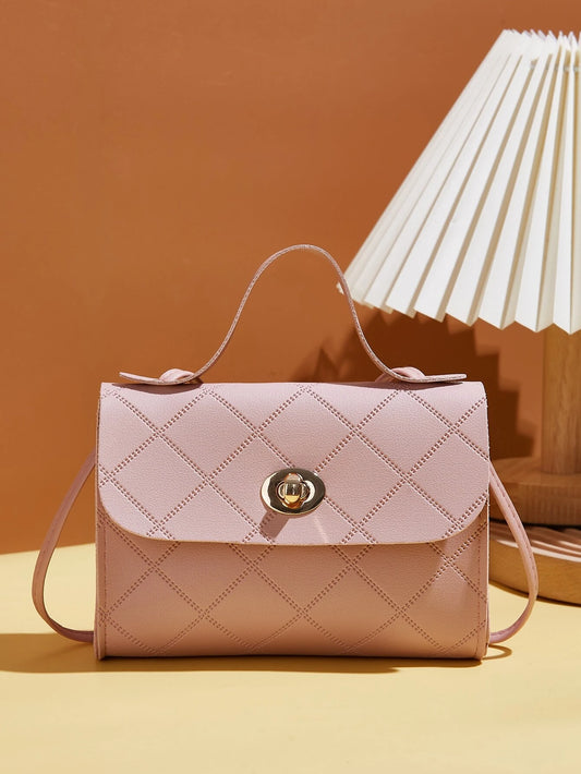 Mini Minimalista Dombornyomott Twist Lock Satchel Bag Rhombus Square Kézitáska, Női Stílusos Twist Lock Crossbody táska 678