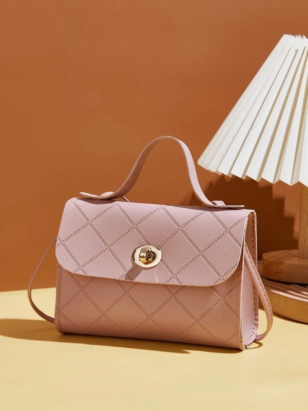 Mini Minimalist Embossed Twist Lock Satchel Bag