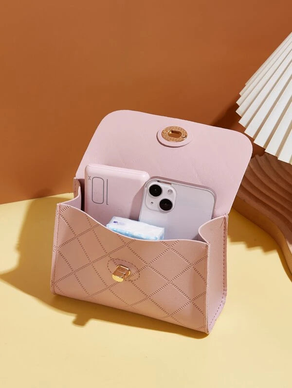 Mini Minimalist Embossed Twist Lock Satchel Bag Rhombus Square Handbag, Women's Stylish Twist Lock Crossbody Bag 678