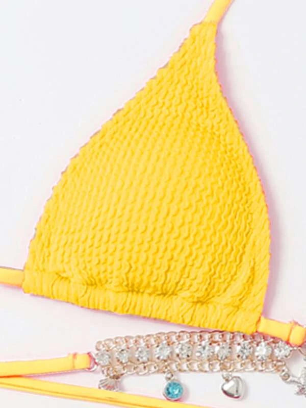 Rhinestone Chain Decor Triangle Bikini Swimsuit