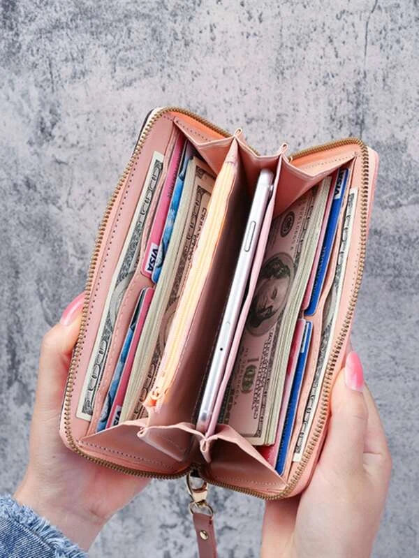 Studded & Tassel Decor Glitter Long Wallet