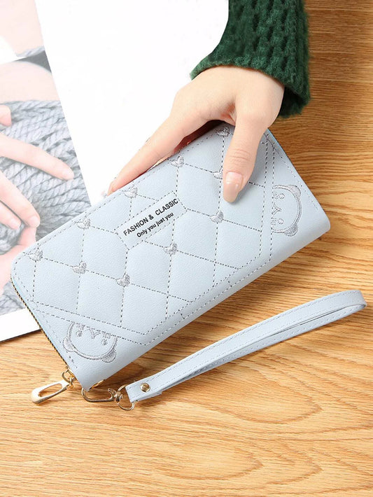 Geometric Quilted Heart Embroidery Long Wallet