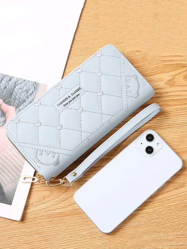 Geometric Quilted Heart Embroidery Long Wallet