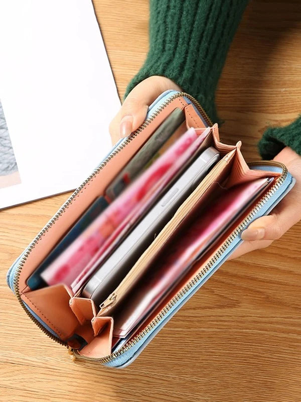 Geometric Quilted Heart Embroidery Long Wallet