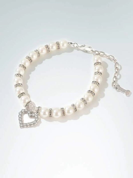 Faux Pearl Pet Necklace (S-L) PINK / SILVER