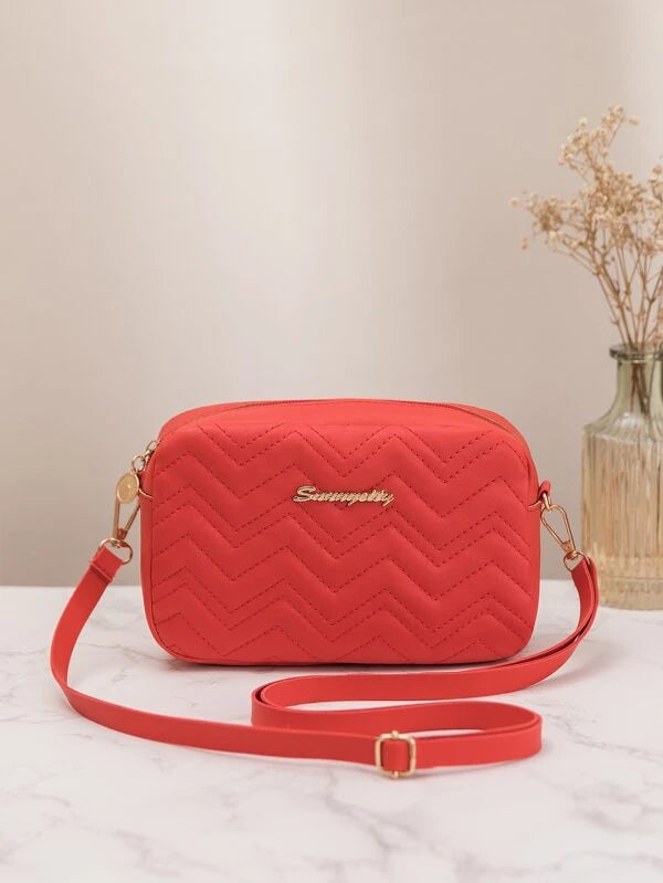Mini Neon Red Chevron Letter Graphic Square Bag