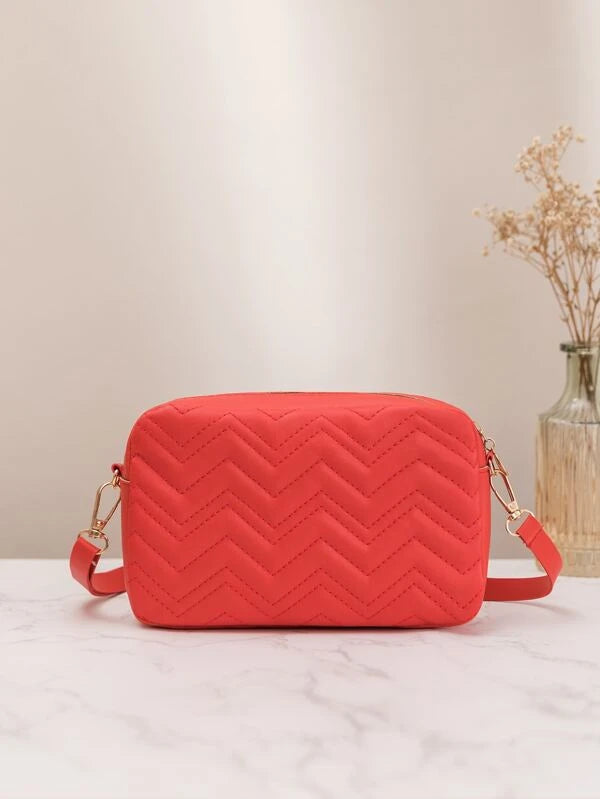 Mini Neon Red Chevron Letter Graphic Square Bag