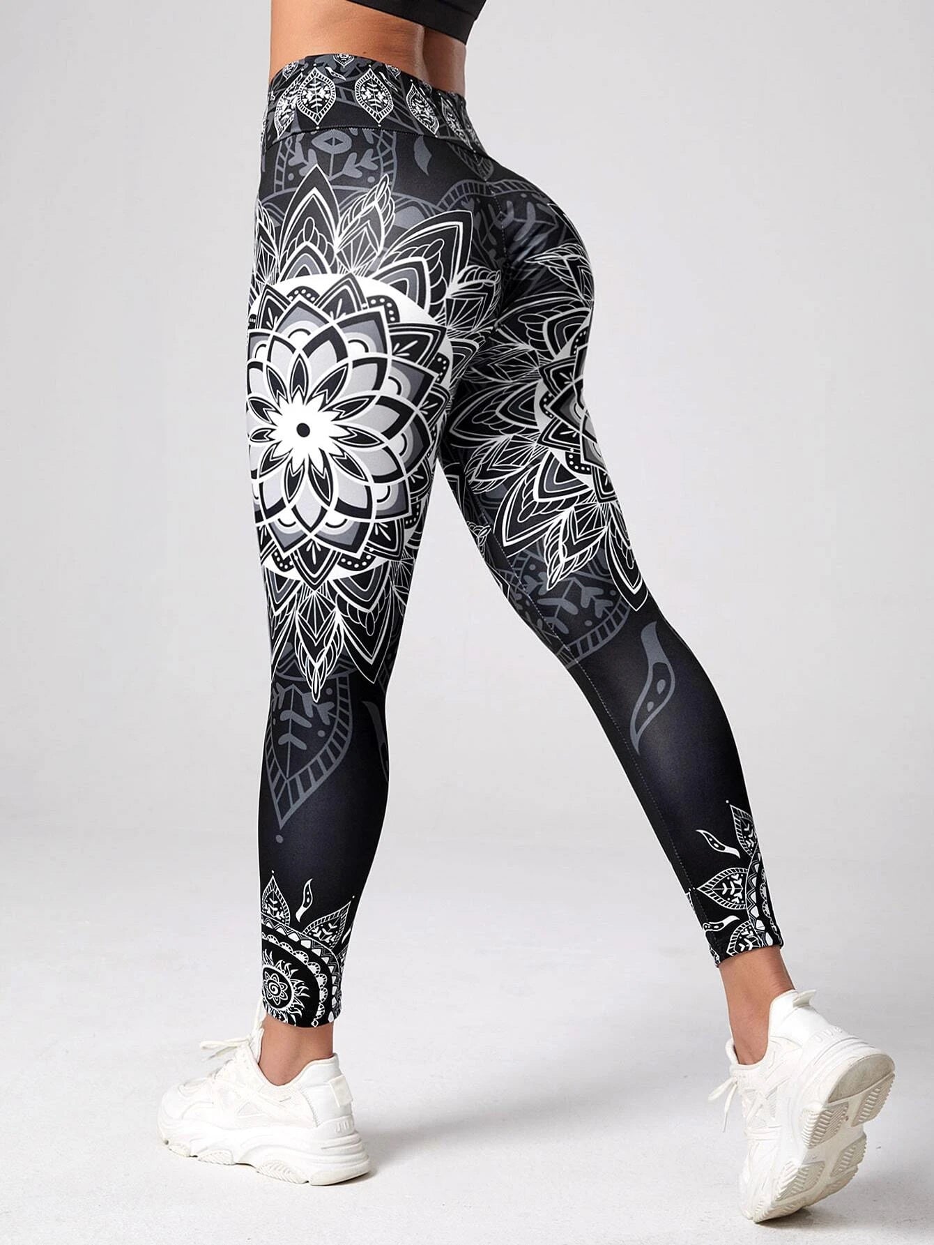 Mandala Print széles sávú derék sport leggings