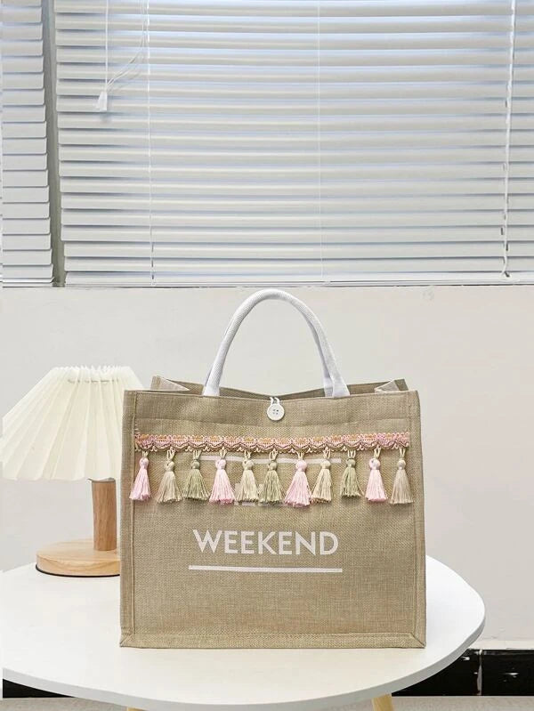 Tassel Decor Letter Graphic Tote Bag