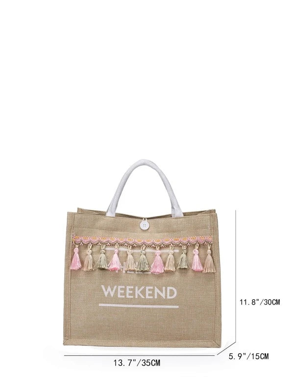 Tassel Decor Letter Graphic Tote Bag