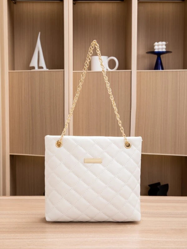 Quilted Metal Decor Chain Square Bag