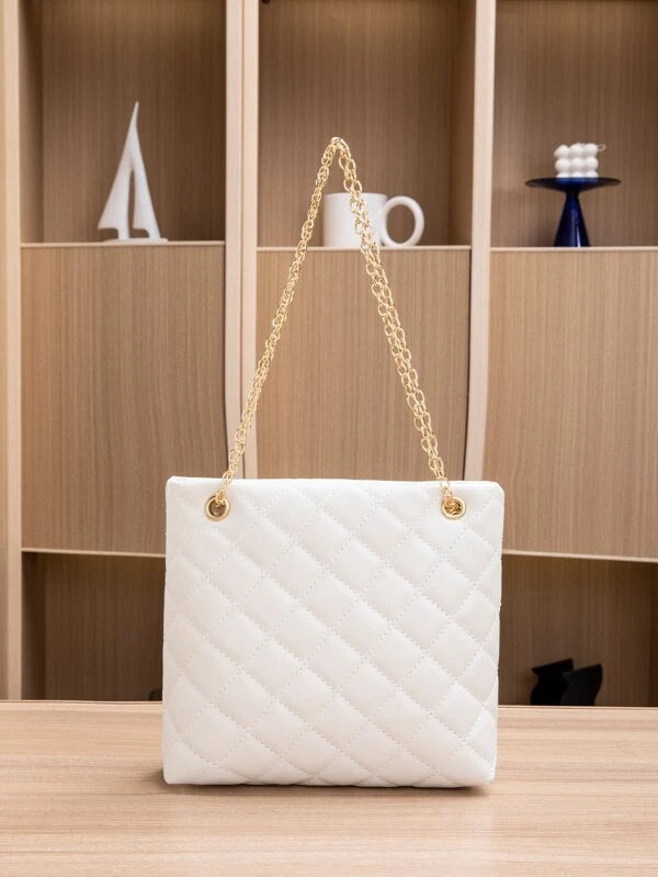 Quilted Metal Decor Chain Square Bag