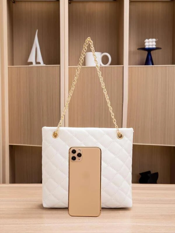 Quilted Metal Decor Chain Square Bag