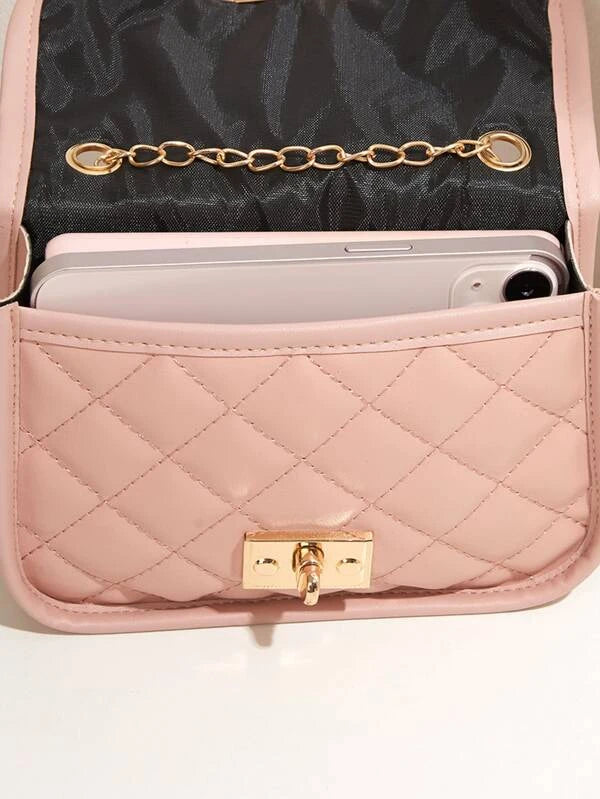 Mini Quilted Pattern Chain Square Bag
