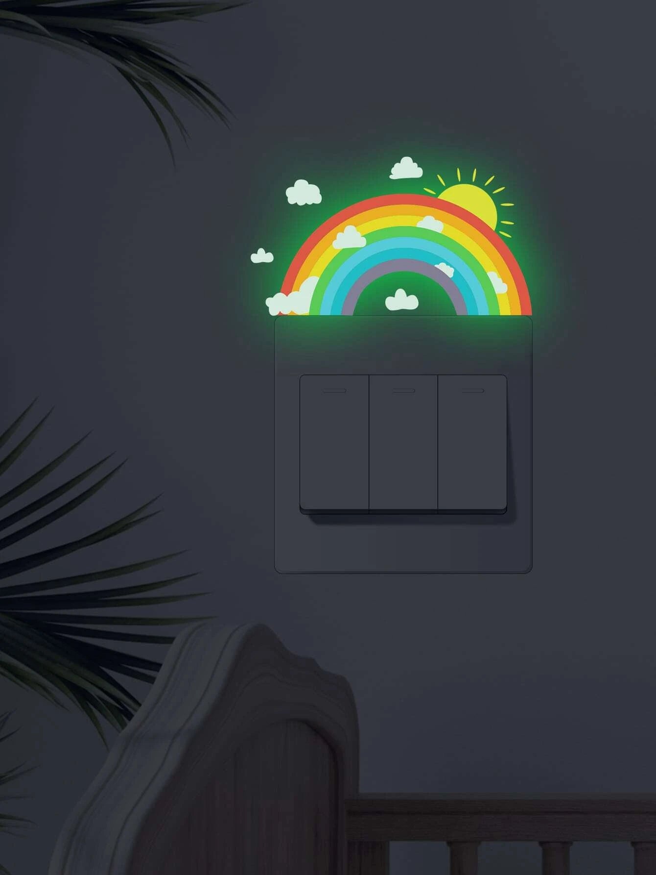 1pc Rainbow Design Glow In The Dark Switch Outlet Wall Sticker, Cartoon Switch Wall Decal, For Home