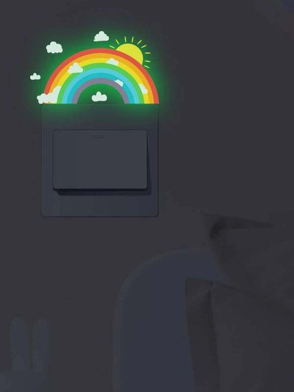 1pc Rainbow Design Glow In The Dark Switch Outlet Wall Sticker, Cartoon Switch Wall Decal, For Home