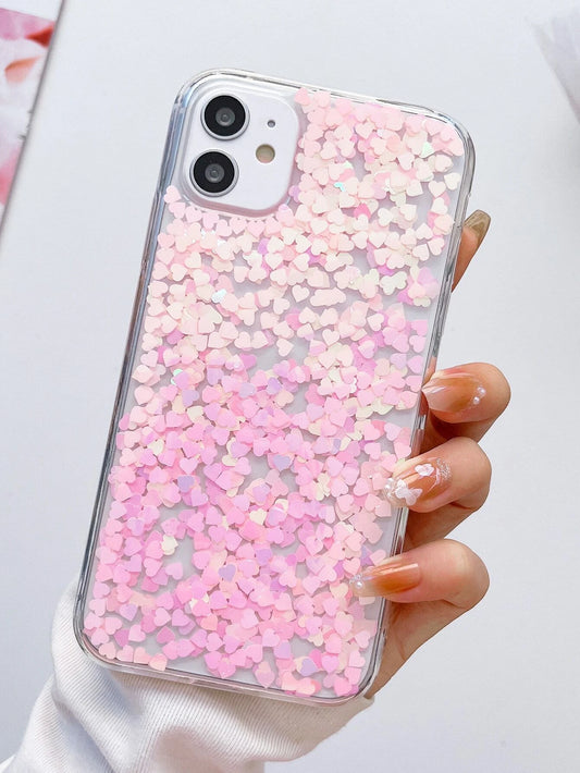 Heart Design Sequin Decor Phone Case